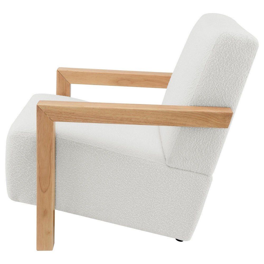 Fitz Accent Chair Soft Ivory Boucle Cushions Natural Brown Wood