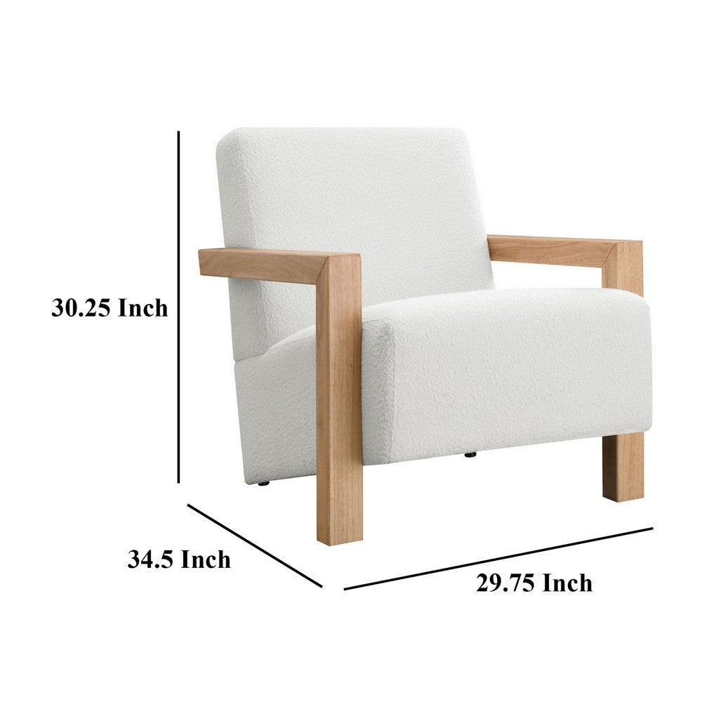 Fitz Accent Chair Soft Ivory Boucle Cushions Natural Brown Wood