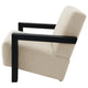 Fitz Accent Chair Soft Latte Beige Boucle Cushions Black Wood Arms
