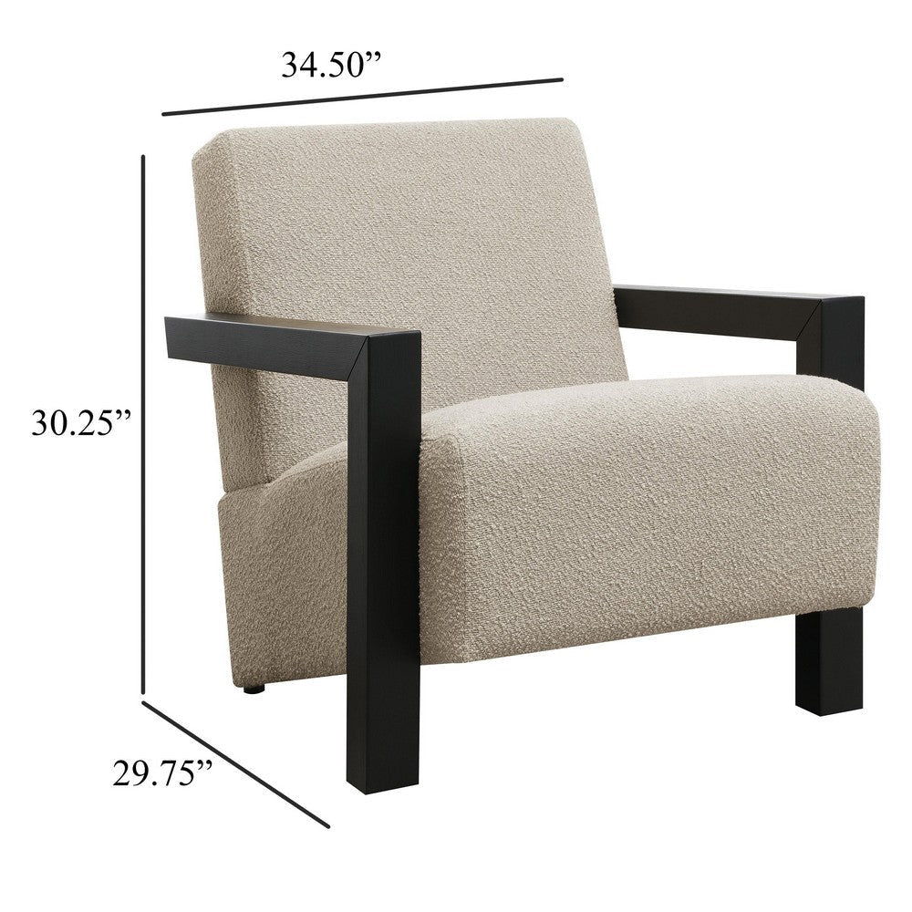 Fitz Accent Chair Soft Latte Beige Boucle Cushions Black Wood Arms