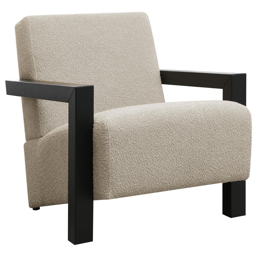 Fitz Accent Chair, Soft Latte Beige Boucle Cushions, Black Wood Arms