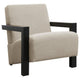 Fitz Accent Chair, Soft Latte Beige Boucle Cushions, Black Wood Arms