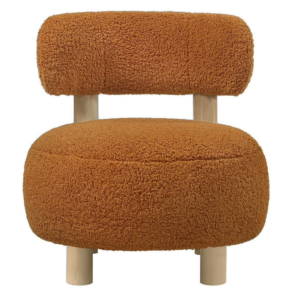 Zona Accent Chair Barrel Back Orange Boucle Fabric and Brown Wood