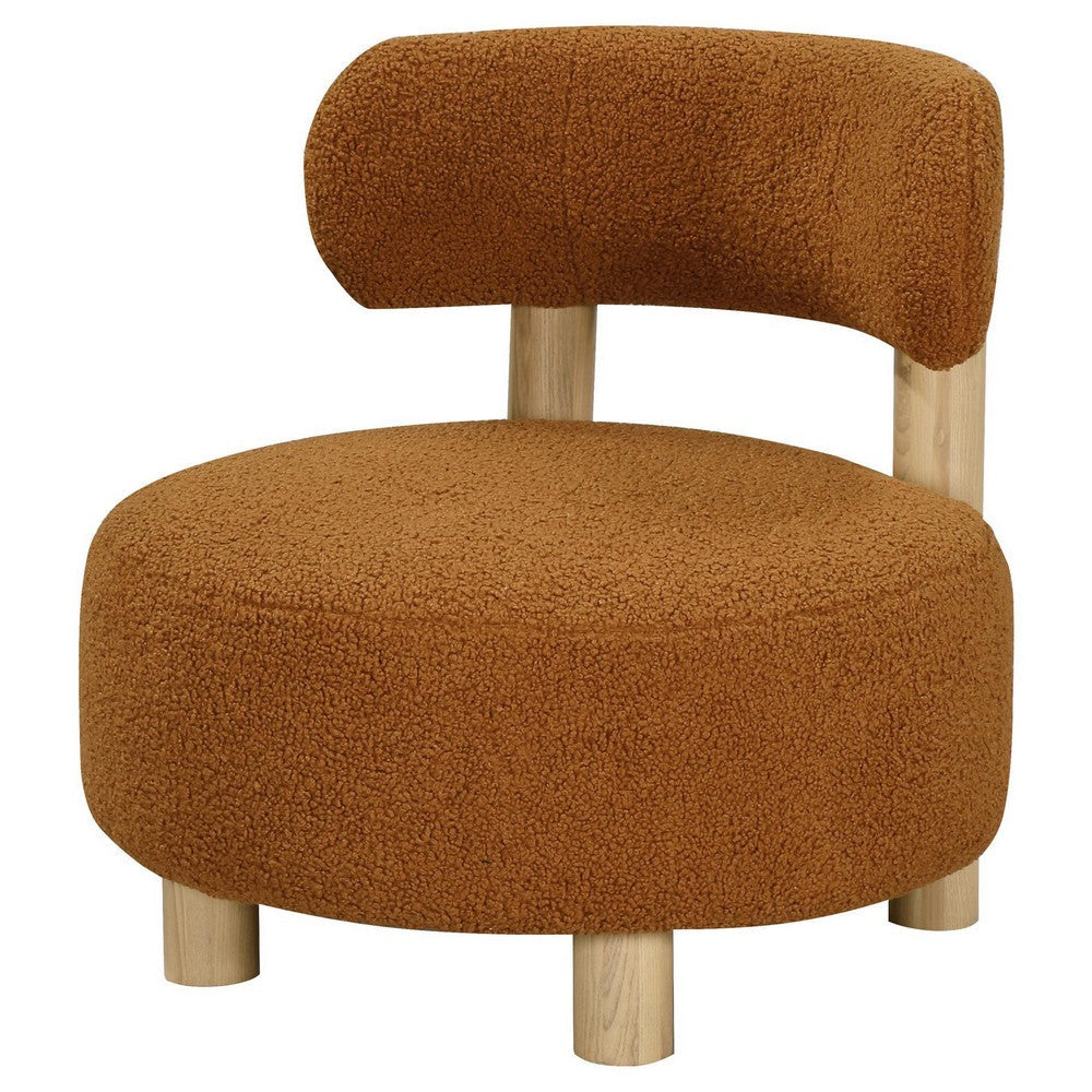 Zona Accent Chair Barrel Back Orange Boucle Fabric and Brown Wood