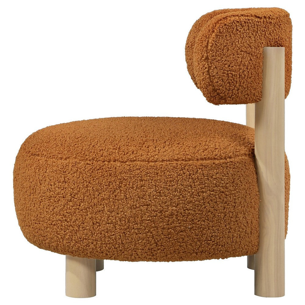 Zona Accent Chair Barrel Back Orange Boucle Fabric and Brown Wood