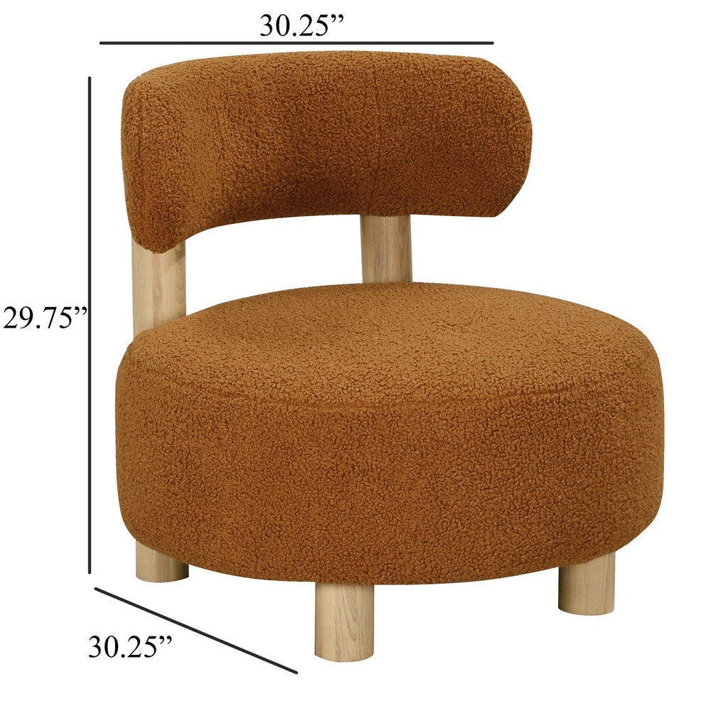 Zona Accent Chair Barrel Back Orange Boucle Fabric and Brown Wood