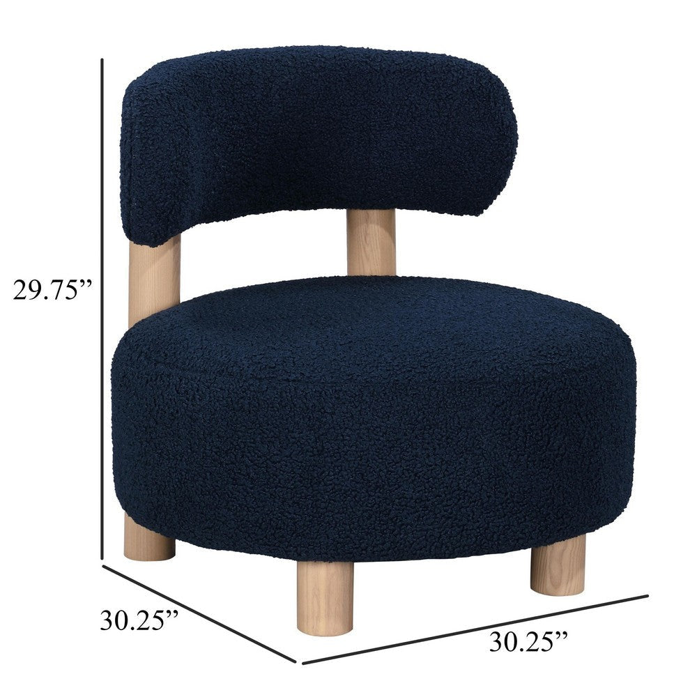 Zona Accent Chair Barrel Back Navy Blue Boucle Fabric and Brown Wood