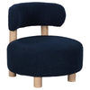 Zona Accent Chair, Barrel Back, Navy Blue Boucle Fabric and Brown Wood