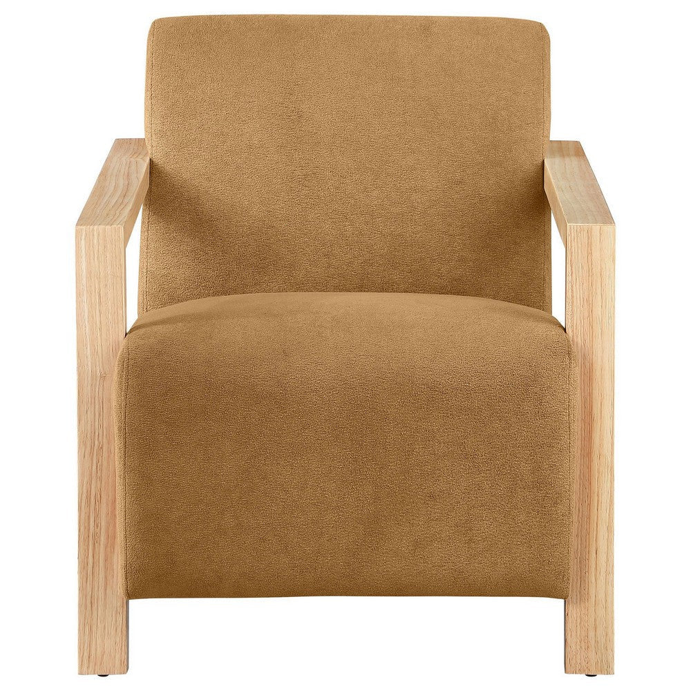 Ellon Accent Armchair Soft Honey Orange Cushioned Natural Brown Wood