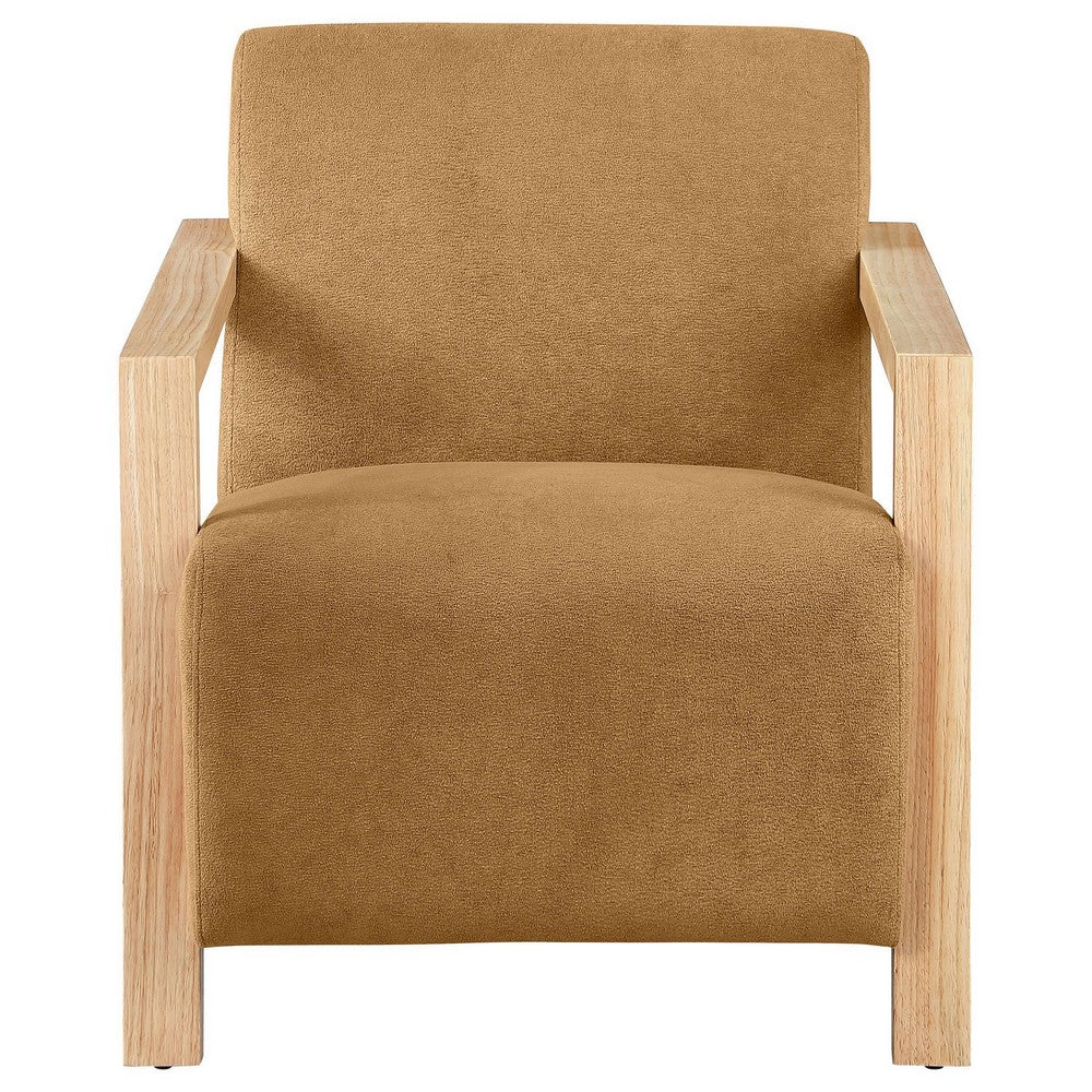 Ellon Accent Armchair, Soft Honey Orange Cushioned, Natural Brown Wood