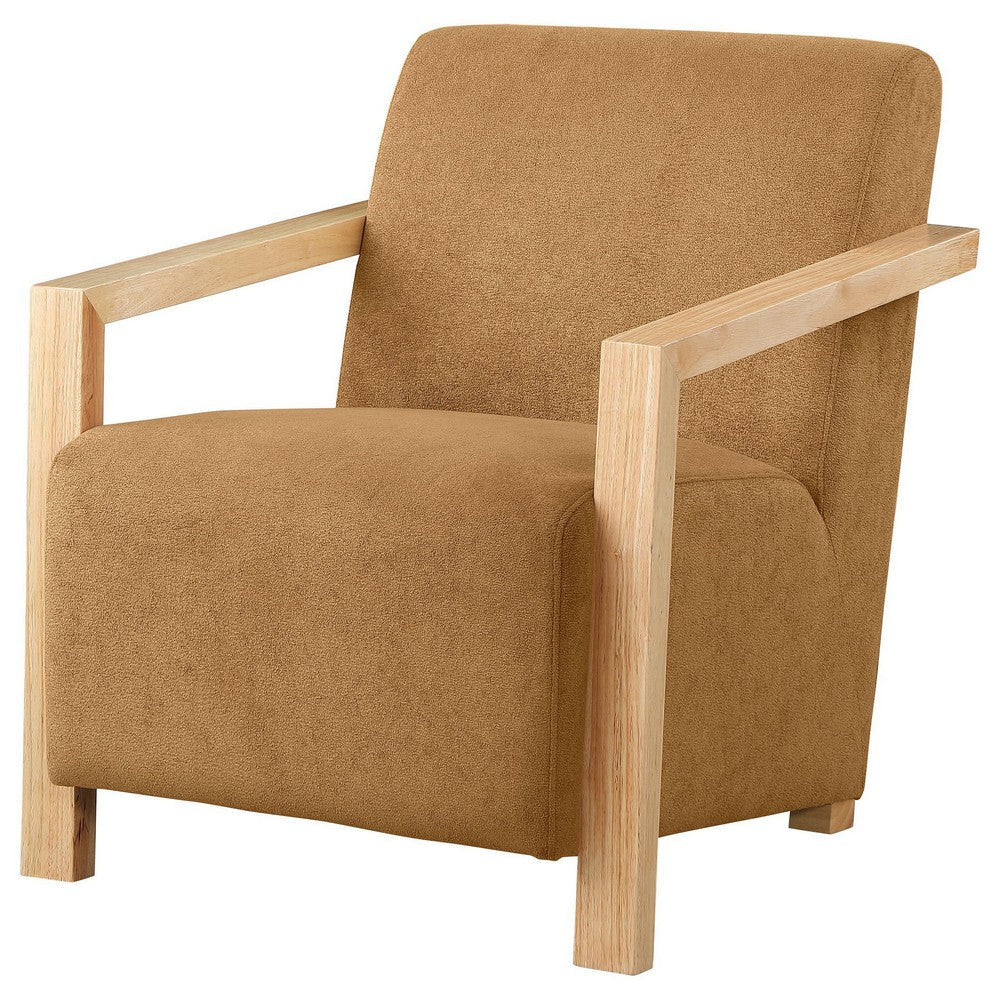 Ellon Accent Armchair Soft Honey Orange Cushioned Natural Brown Wood