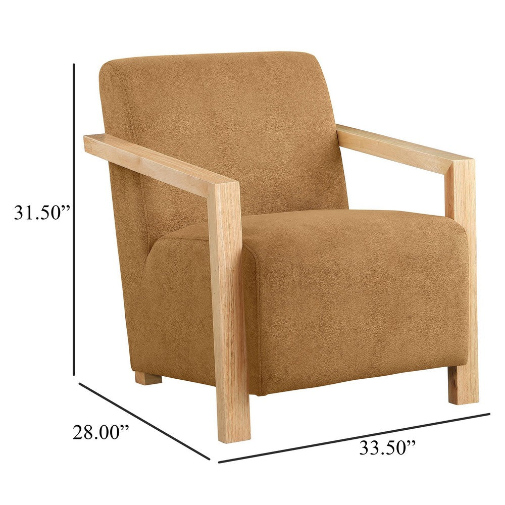 Ellon Accent Armchair, Soft Honey Orange Cushioned, Natural Brown Wood