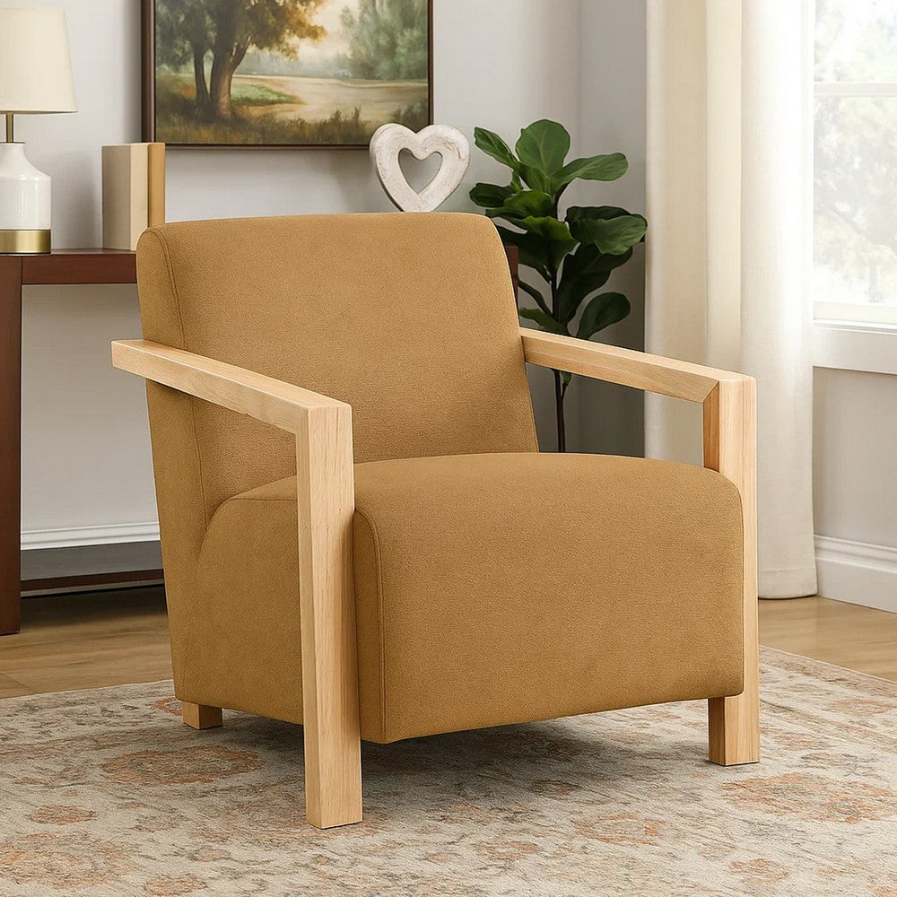 Ellon Accent Armchair, Soft Honey Orange Cushioned, Natural Brown Wood