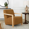 Ellon Accent Armchair, Soft Honey Orange Cushioned, Natural Brown Wood