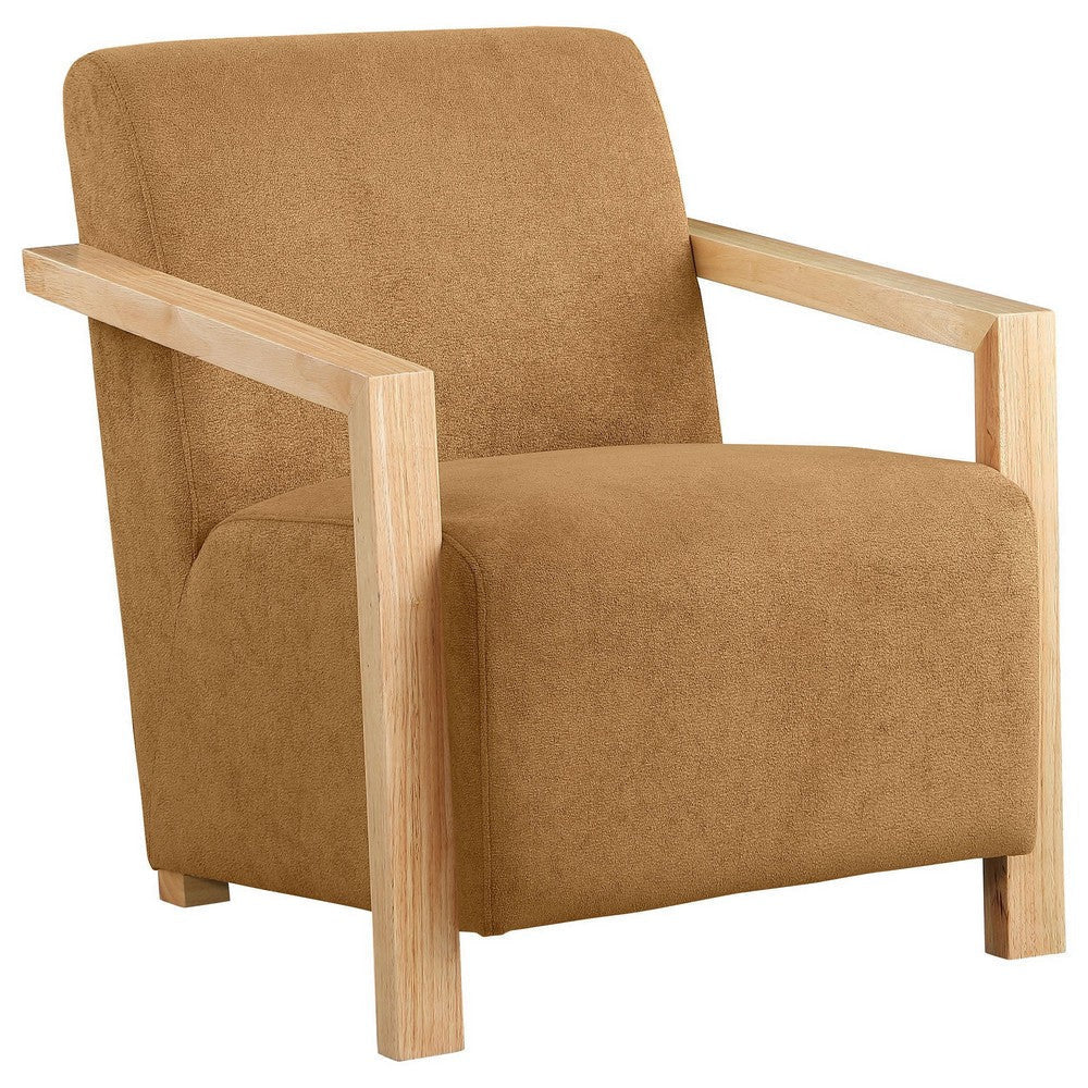 Ellon Accent Armchair Soft Honey Orange Cushioned Natural Brown Wood