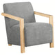 Ellon Accent Armchair, Soft Light Gray Cushioned, Natural Brown Wood