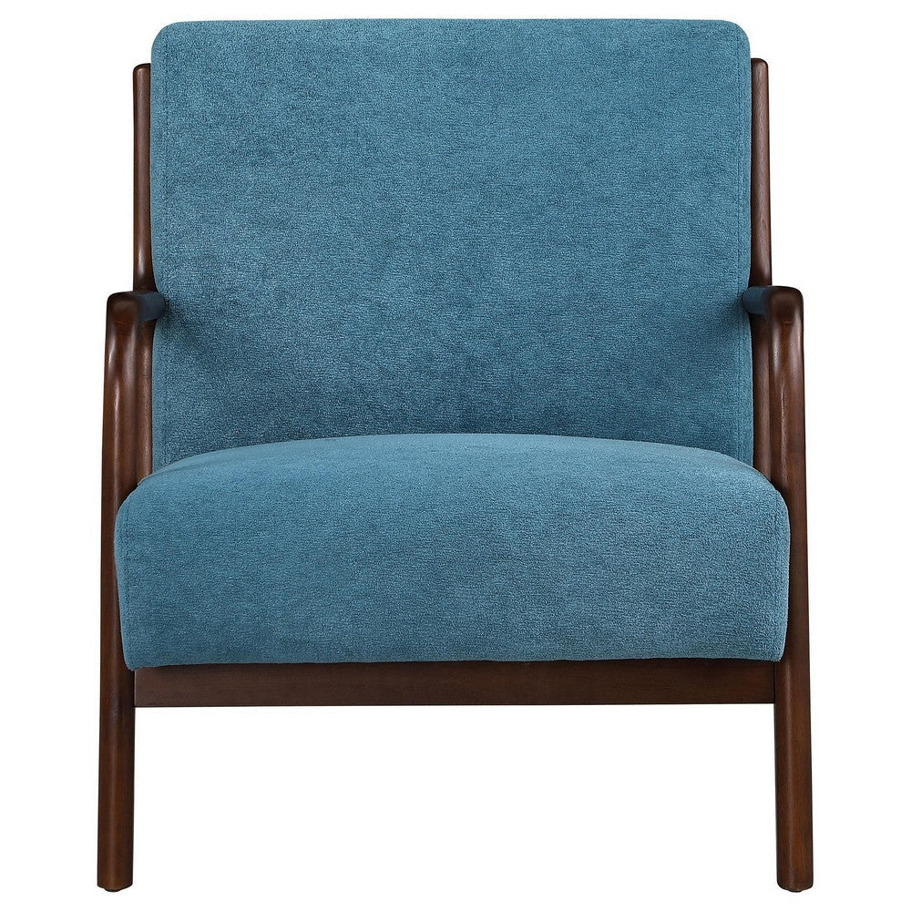 Arril Accent Chair Soft Peacock Blue Cushions Dark Brown Wood Frame