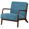 Arril Accent Chair Soft Peacock Blue Cushions Dark Brown Wood Frame
