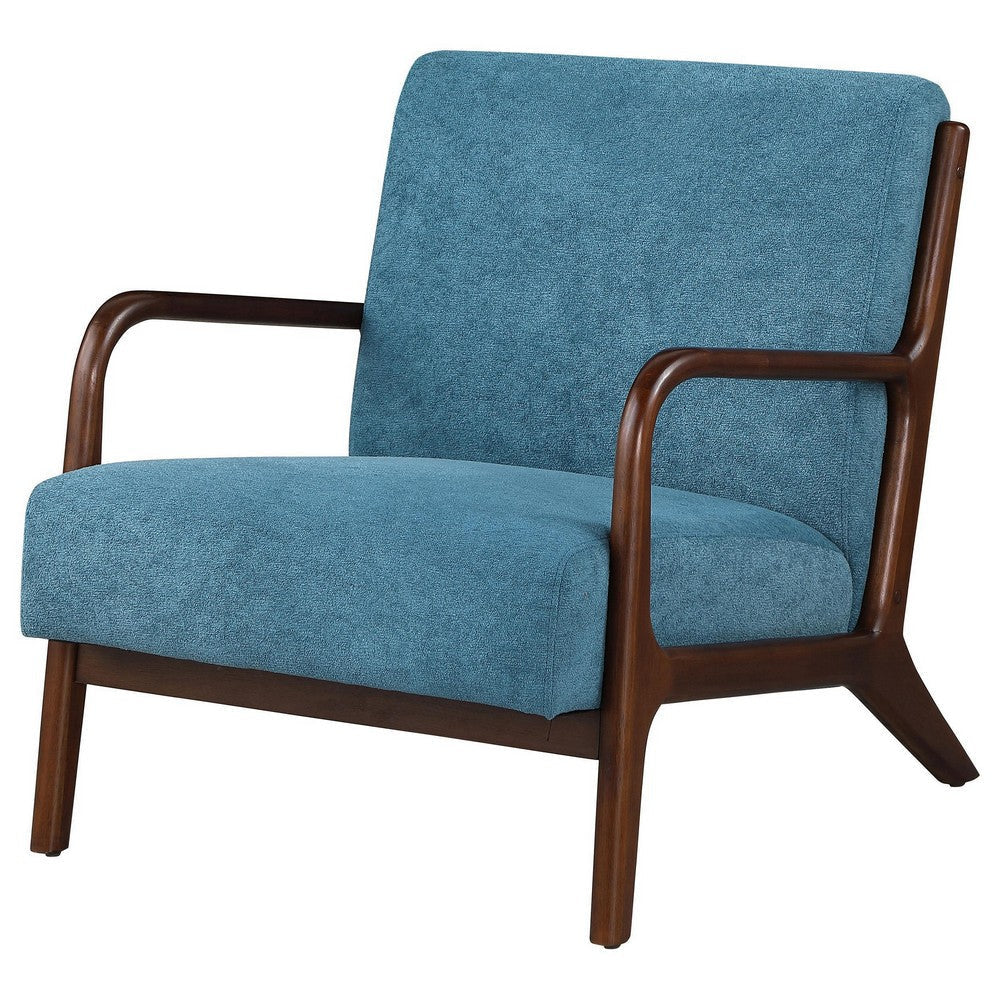 Arril Accent Chair Soft Peacock Blue Cushions Dark Brown Wood Frame