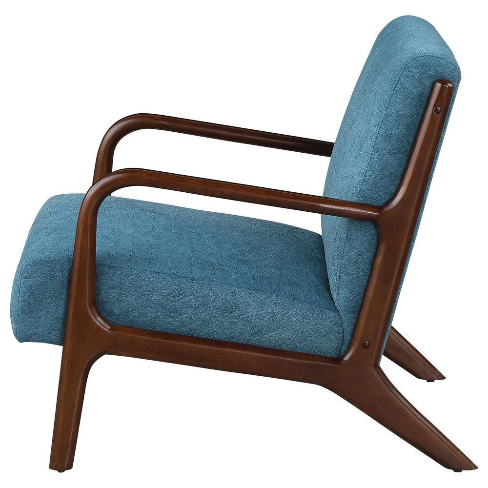 Arril Accent Chair Soft Peacock Blue Cushions Dark Brown Wood Frame