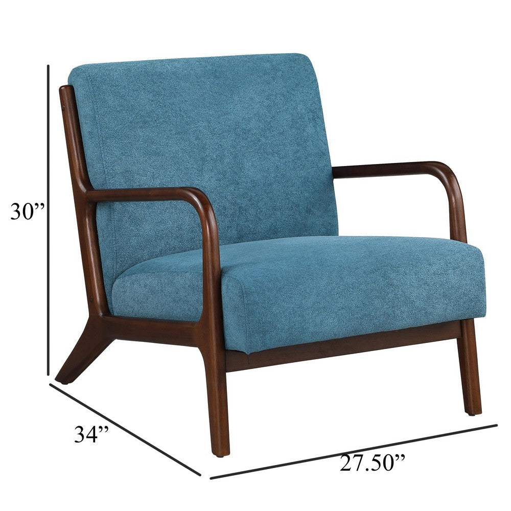 Arril Accent Chair Soft Peacock Blue Cushions Dark Brown Wood Frame