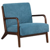 Arril Accent Chair, Soft Peacock Blue Cushions, Dark Brown Wood Frame