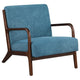Arril Accent Chair, Soft Peacock Blue Cushions, Dark Brown Wood Frame