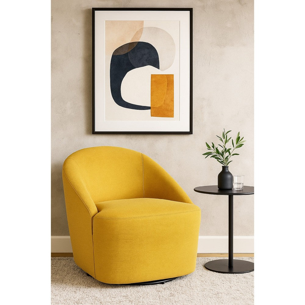 Lenie Barrel Accent Swivel Chair, Modern Minimal Shape, Mustard Yellow
