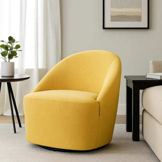 Lenie Barrel Accent Swivel Chair, Modern Minimal Shape, Mustard Yellow