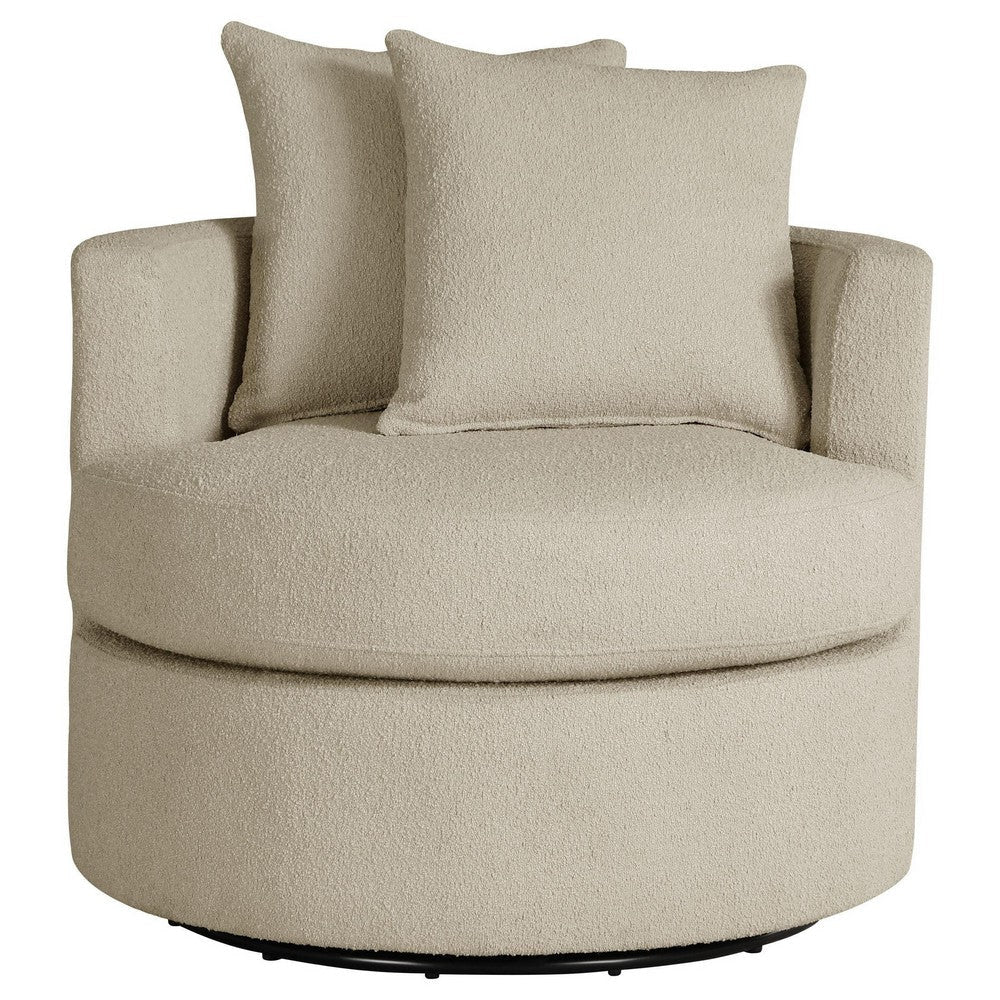 Catlyn Swivel Accent Chair Camel Brown Fabric 2 Accent Pillows BM329648