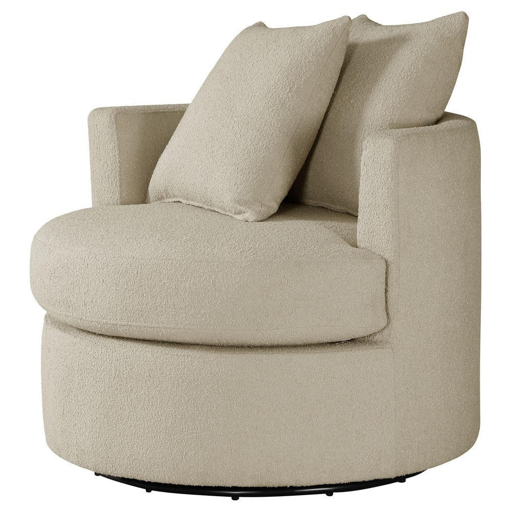 Catlyn Swivel Accent Chair Camel Brown Fabric 2 Accent Pillows BM329648