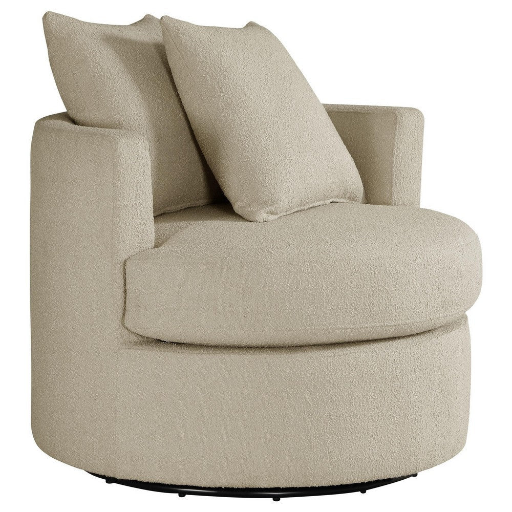 Catlyn Swivel Accent Chair Camel Brown Fabric 2 Accent Pillows BM329648