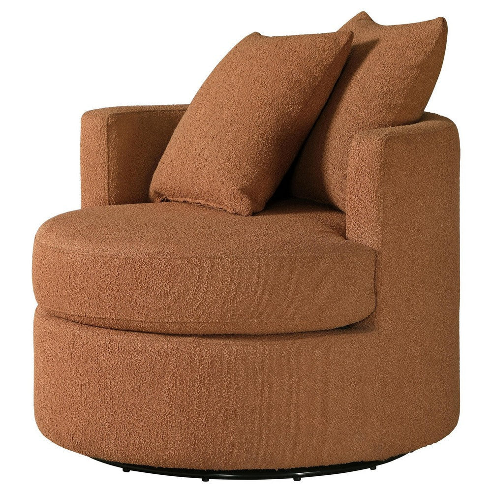 Catlyn Swivel Accent Chair Burnt Orange Fabric 2 Accent Pillows BM329649