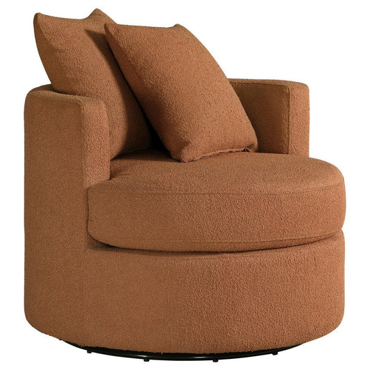 Catlyn Swivel Accent Chair, Burnt Orange Fabric, 2 Accent Pillows