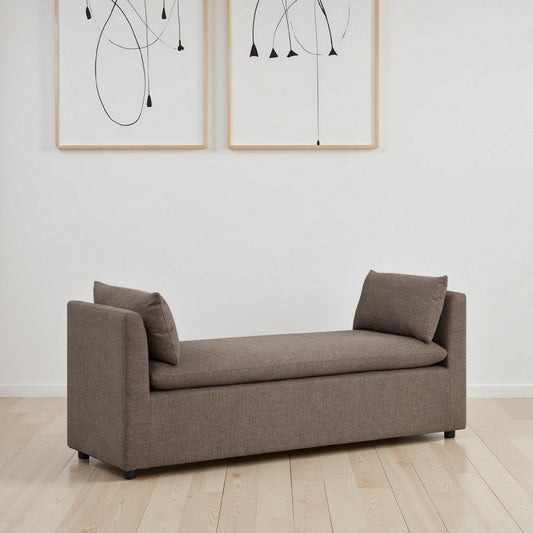 Marina Accent Bench, Brown Fabric, 2 Accent Throw Pillows, 64 Inch