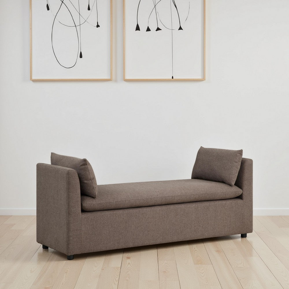 Marina Accent Bench, Brown Fabric, 2 Accent Throw Pillows, 64 Inch