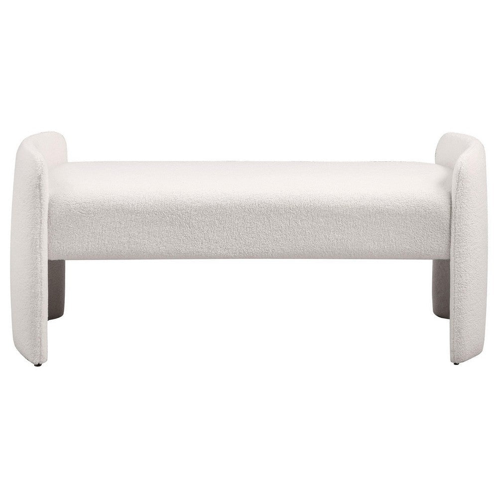 Perie Accent Bench Modern Ivory Boucle Soft Foam Cushions 55 Inch BM329652
