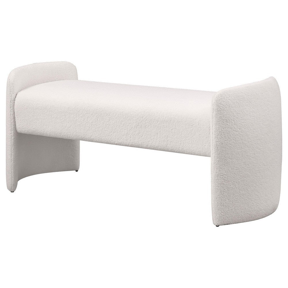 Perie Accent Bench Modern Ivory Boucle Soft Foam Cushions 55 Inch BM329652