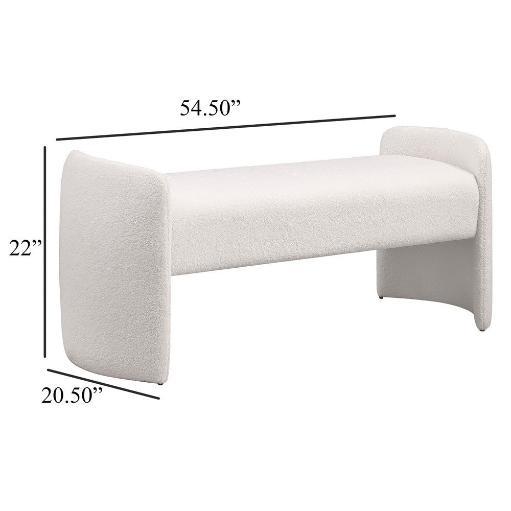 Perie Accent Bench Modern Ivory Boucle Soft Foam Cushions 55 Inch BM329652