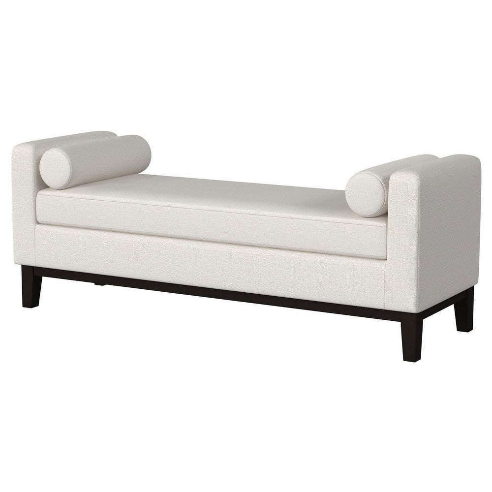 Rosana Accent Bench Beige Fabric 2 Round Bolster Pillows 64 Inch BM329653