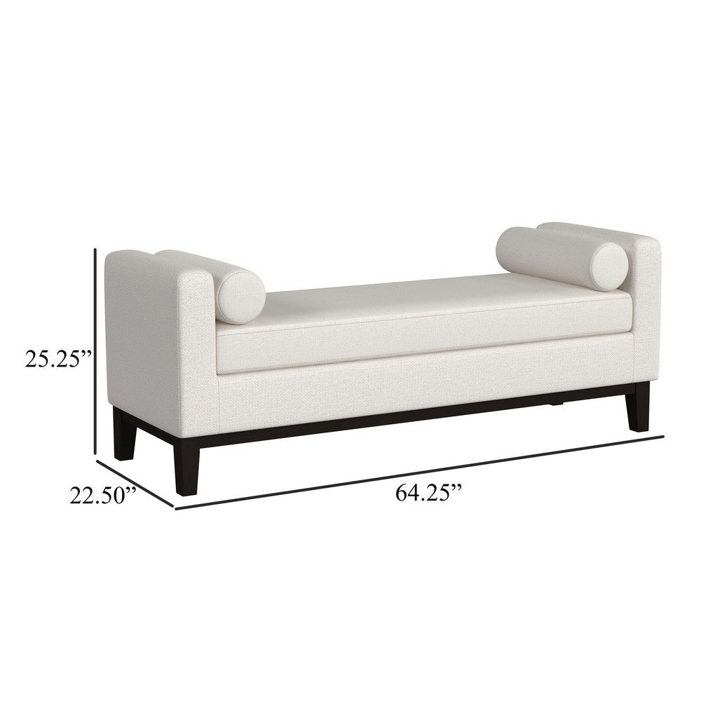 Rosana Accent Bench Beige Fabric 2 Round Bolster Pillows 64 Inch BM329653