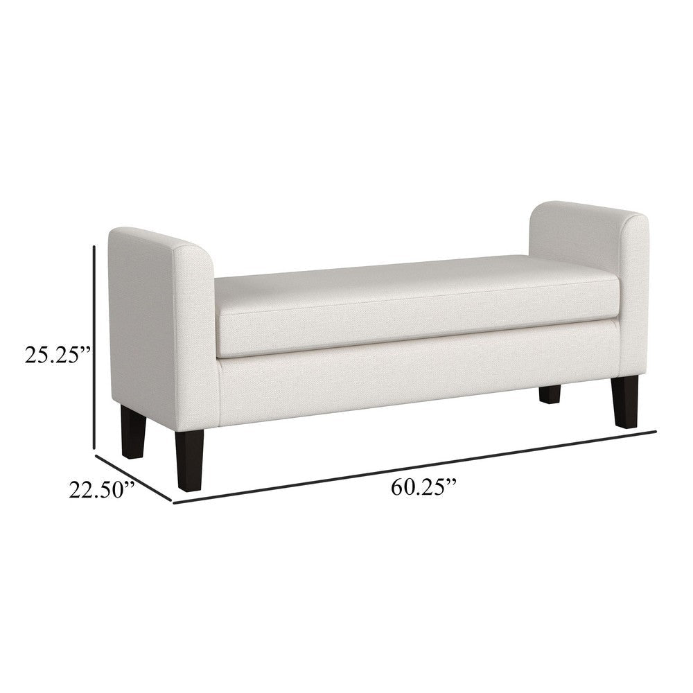 Reyan Accent Bench Ivory Fabric Foam Cushions Black Wood 60 Inch BM329654