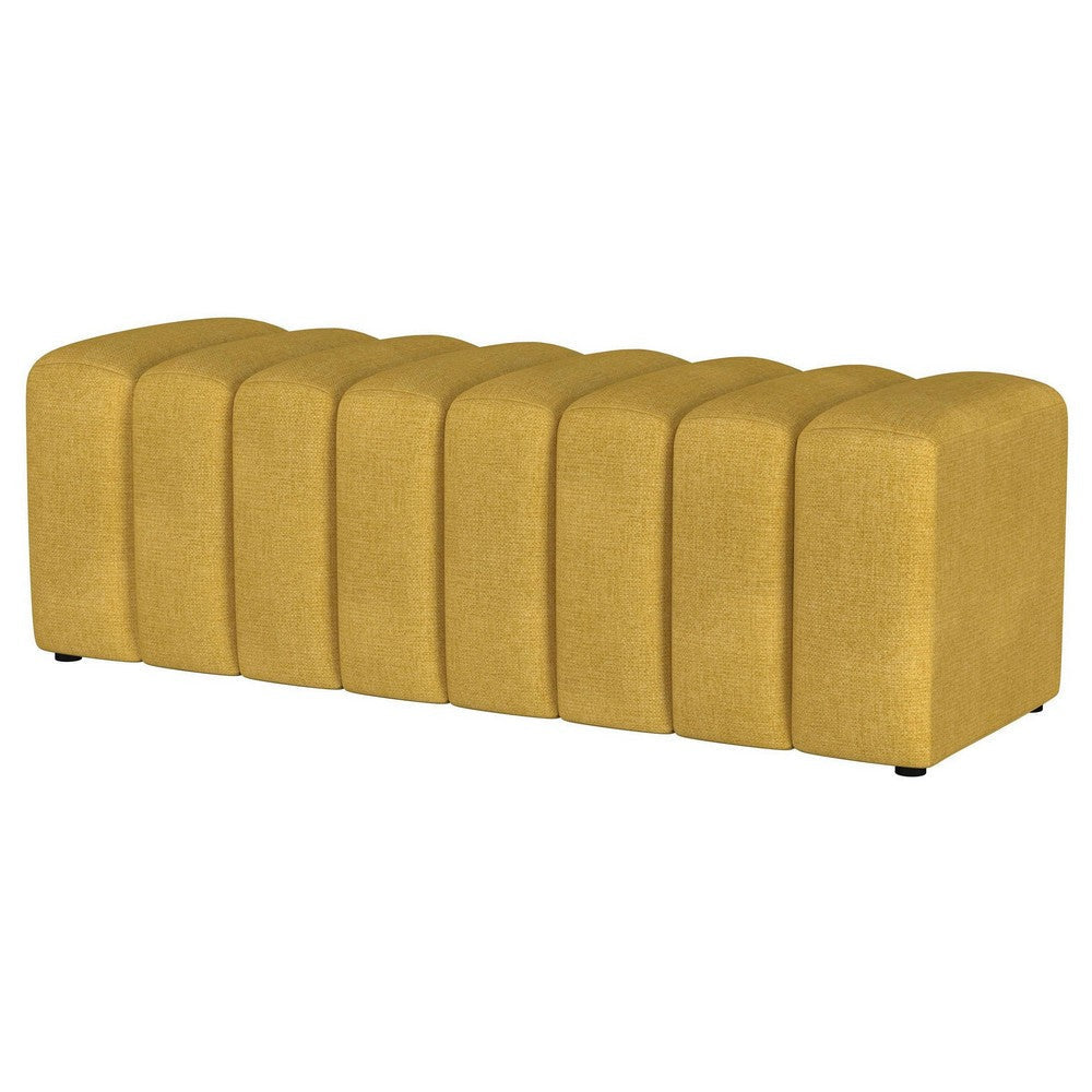 Sanna Accent Bench Modern Channel Tufted Yellow Fabric 54 Inch