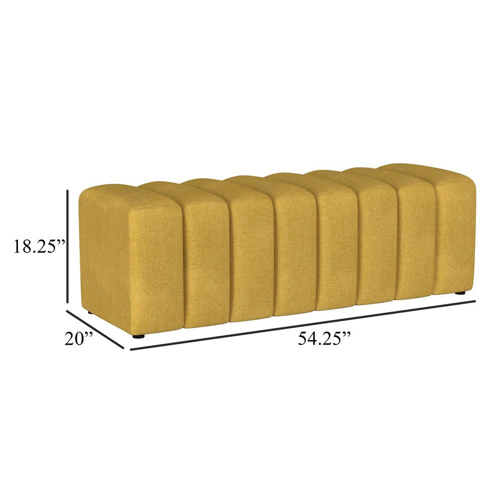 Sanna Accent Bench Modern Channel Tufted Yellow Fabric 54 Inch