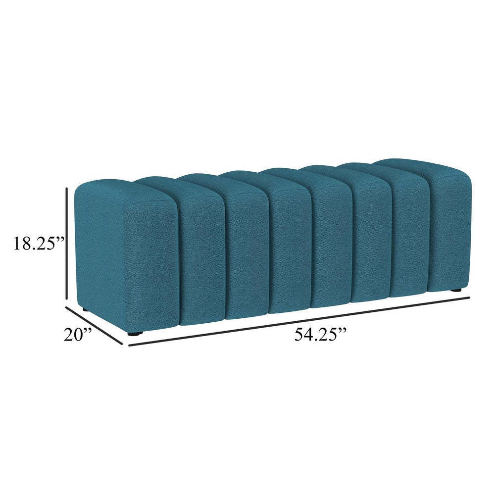 Sanna Accent Bench Modern Channel Tufted Peacock Blue 54 Inch