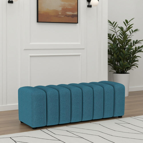 Sanna Accent Bench, Modern Channel Tufted Peacock Blue, 54 Inch