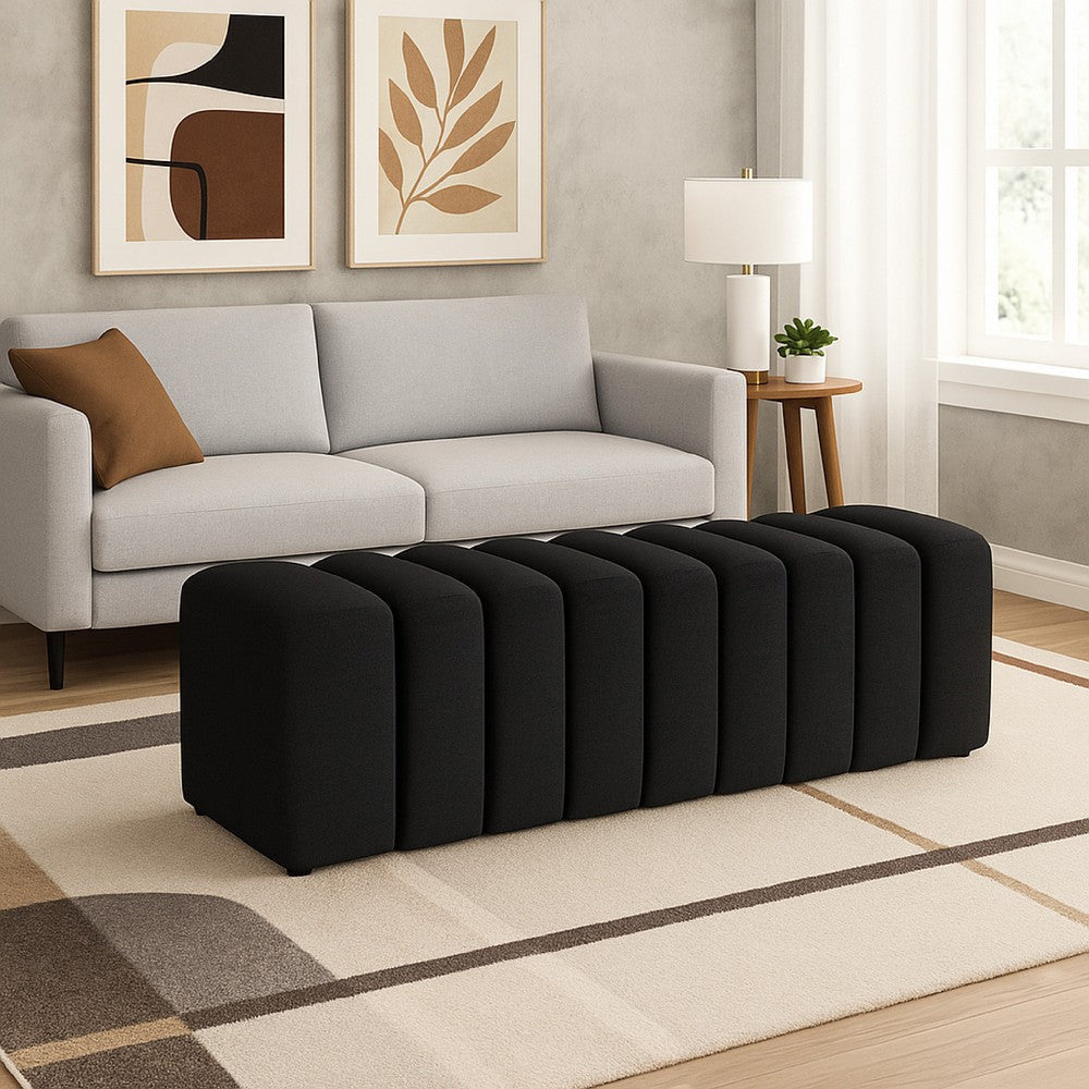 Sanna Accent Bench, Modern Channel Tufted Charcoal Black, 54 Inch