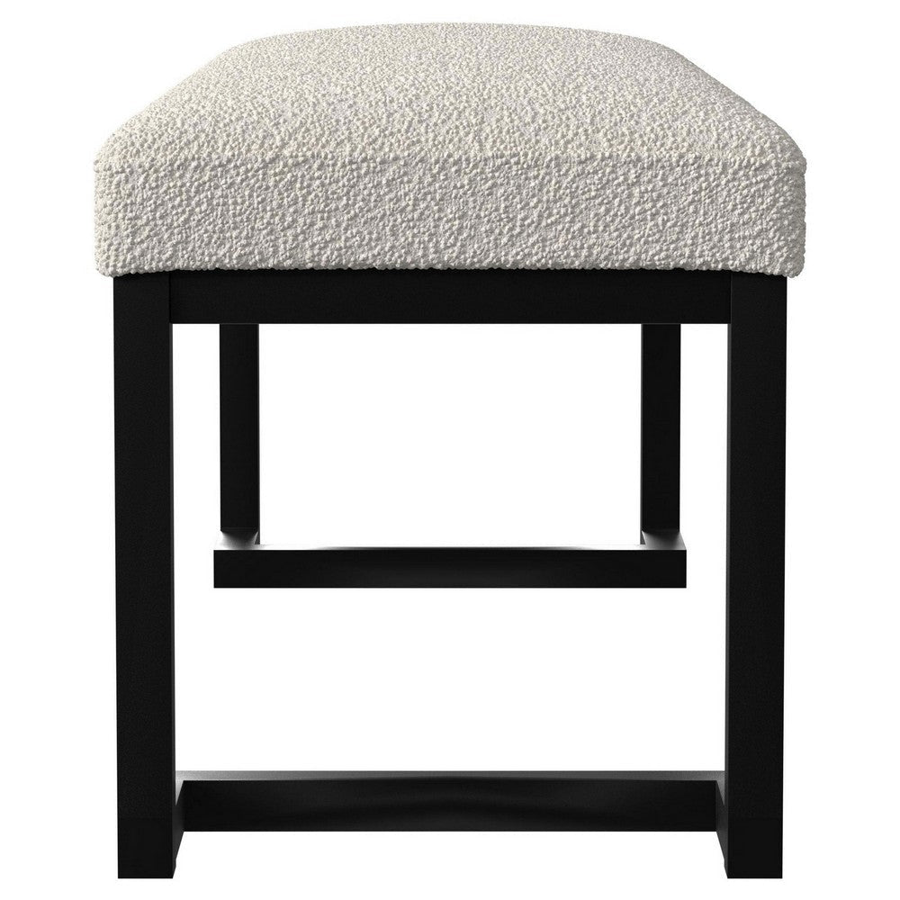 Mezza Accent Bench Tufted Ivory Boucle Fabric Black Metal 48 Inch