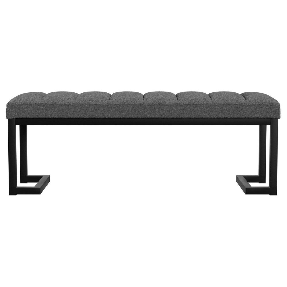 Mezza Accent Bench Tufted Gray Boucle Fabric Black Metal 48 Inch