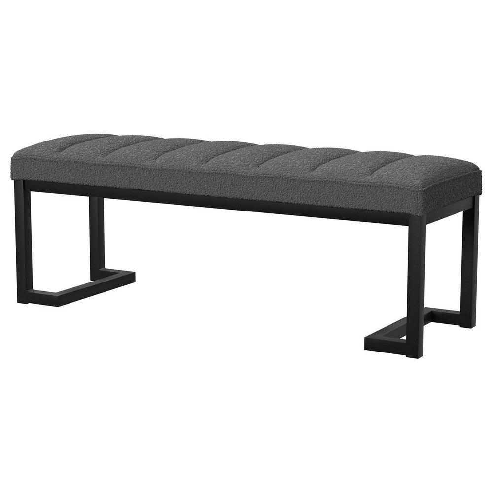 Mezza Accent Bench Tufted Gray Boucle Fabric Black Metal 48 Inch